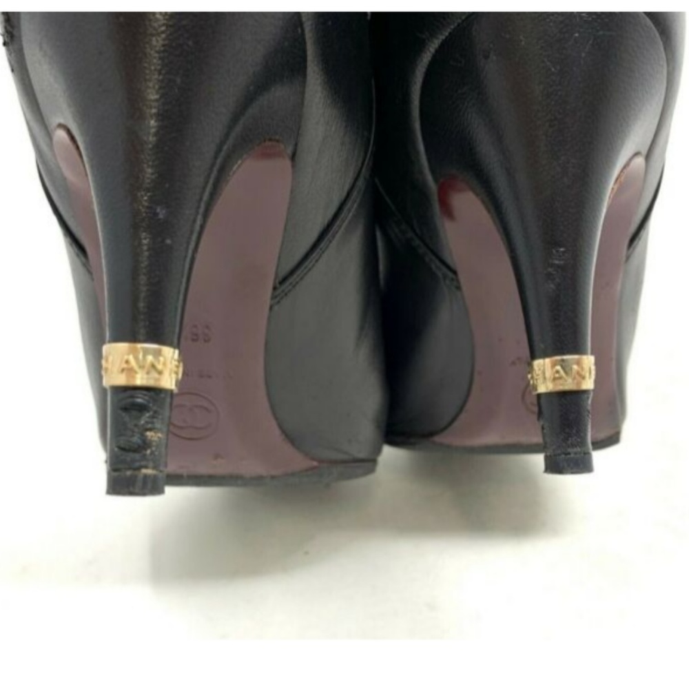 100% Auth CHANEL Logo Heels Leather Boots - Picture 6 of 8